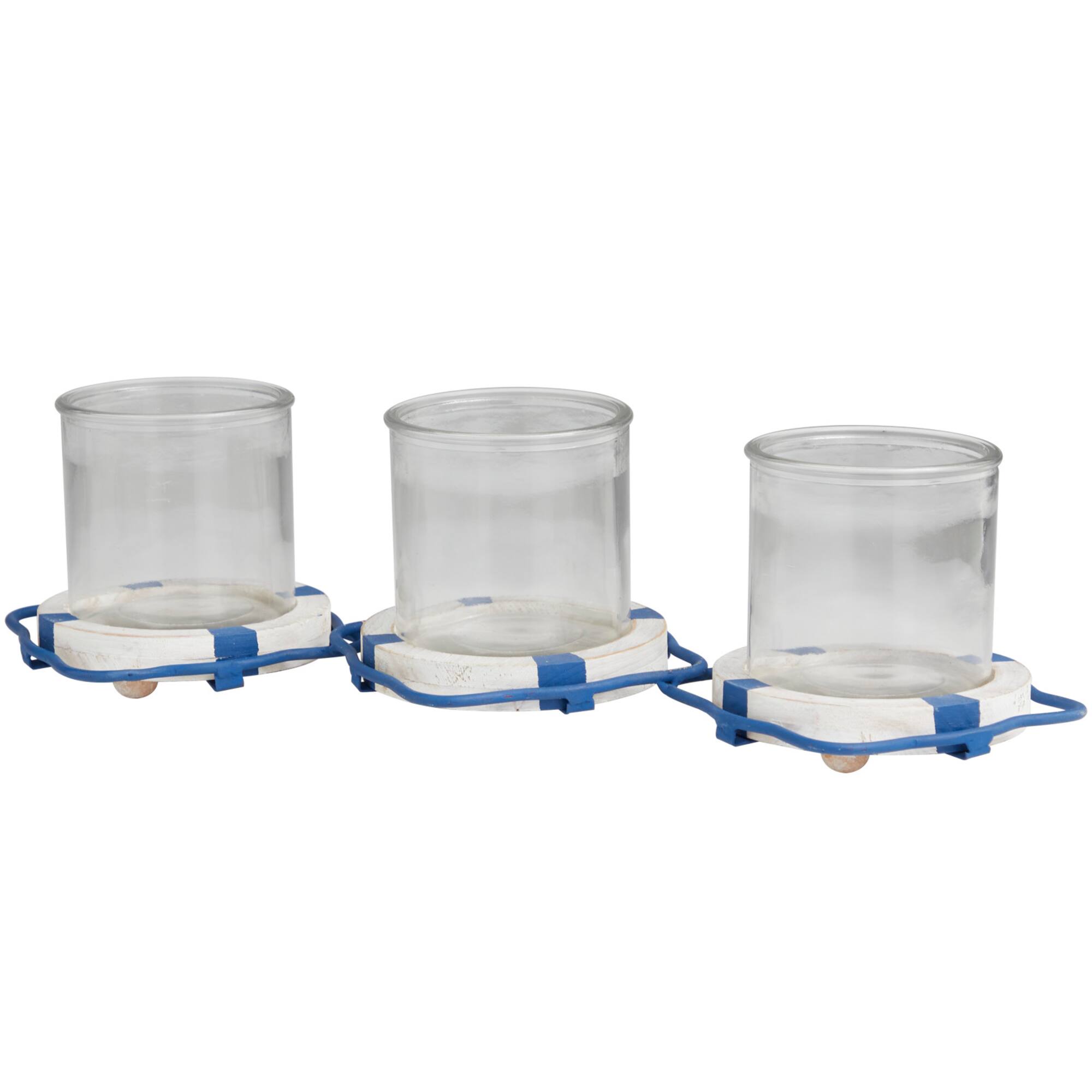 Metal Distressed 3-Linked Buoy Candle Holder with White Wood Accents